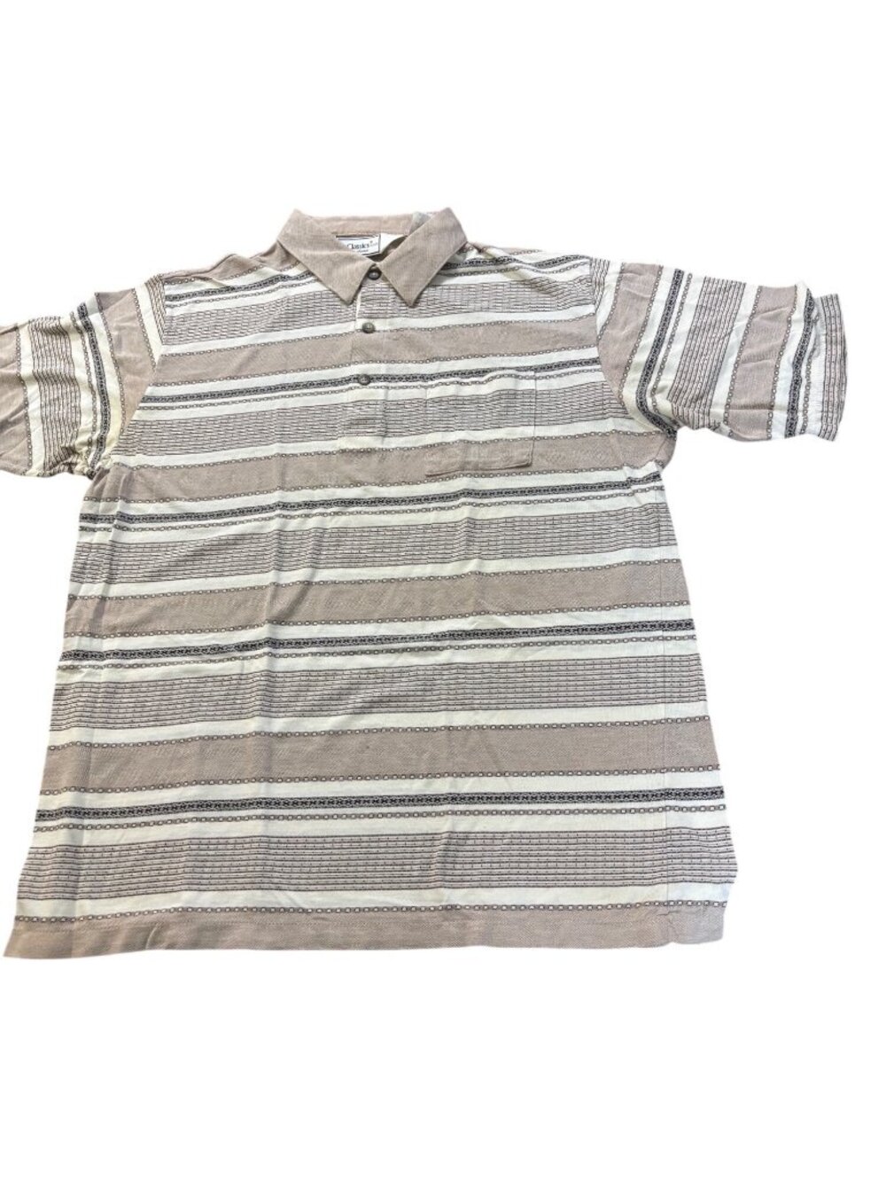 Classics By Palmland XL Beige Striped Short Sleeve Polo Shirt Cotton Blend